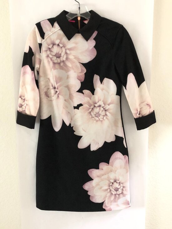 Ted Baker Kida Women Black floral collared dress Ted Size 1 = 4 Party Cocktail - Picture 6 of 12